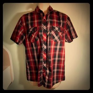 MENS SHORT SLEEVE PLAID/CHECKERED DESIGN BUTTON UP
